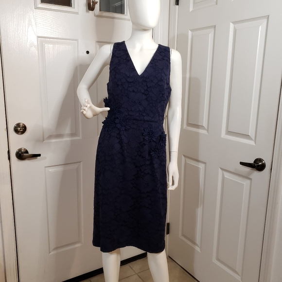 Maggy London | Navy Blue Floral Lace Midi Dress Size 10 - Picture 1 of 9